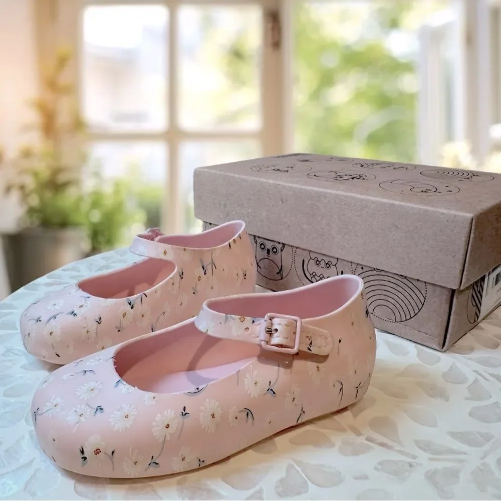 MINI MELISSA DORA Mary Jane Ballerina BABY PINK WHITE SHOES Toddler Size 8 EU 22